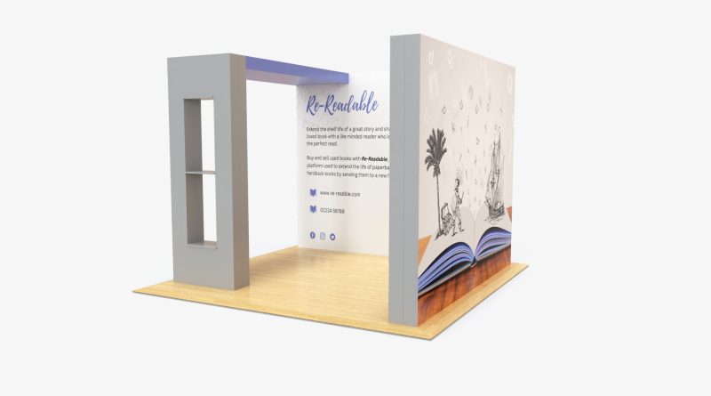 Eco-friendly modular exhibition stand with arch and double sided printed panels