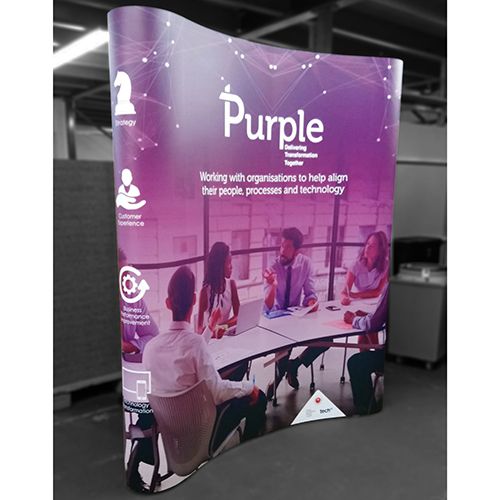 Basic 3x2 curved pop up kit with frame and printed graphics 