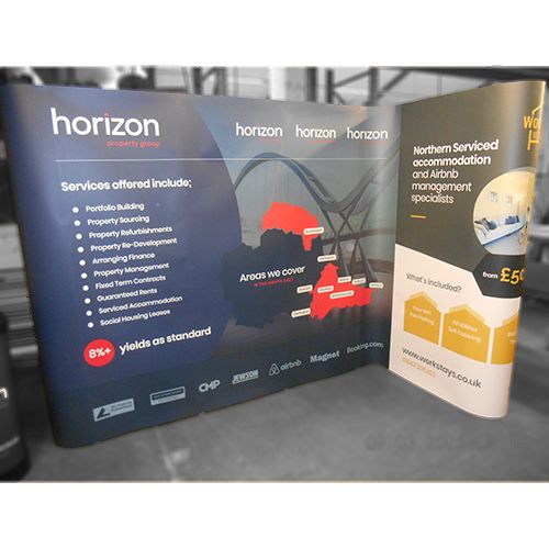 basic L shape pop up display kit designed for a 2m x 3m stand space
