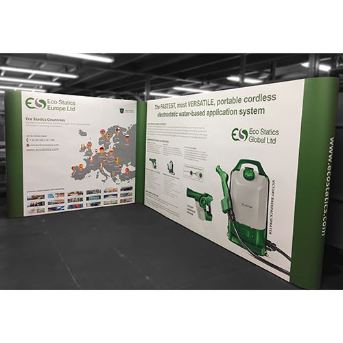 3m x 4m L shape pop up stand at the 3m jumbo height