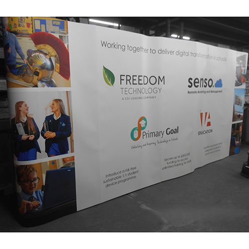 7m wide exhibition wall with custom printed panels