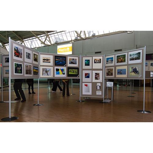 Large displays boards with grey loop nylon fabric used in an exhibition hall