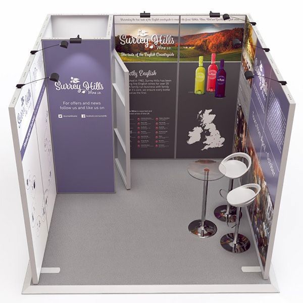 Exhibit Modular Exhibition Stand 3m x 3m including a storage cupboard and configured in a U shape