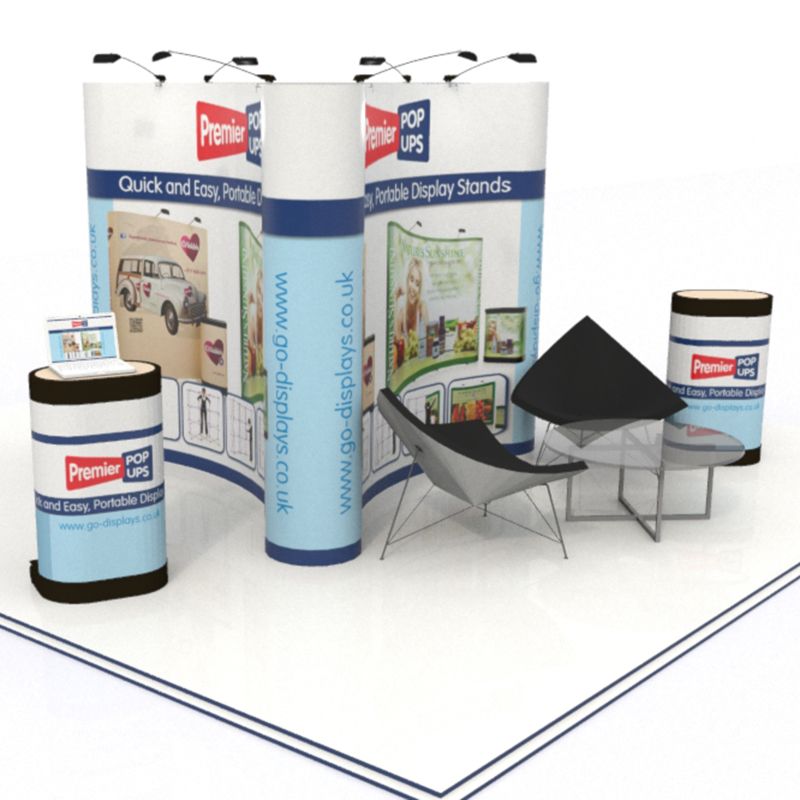 Triple Island Pop up Display Stand, includes 3x Pop up Stands (3x3)