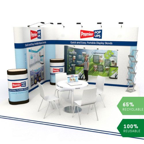 L Shape Pop Up Stand, made with x2 exhibition stands
