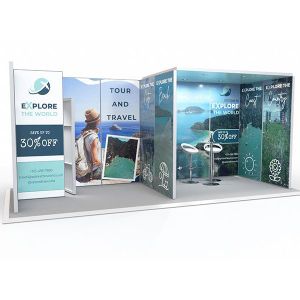 Exhibit Modular Exhibition Stand 2m x 6m Kit 2 which includes a 1m x 1m storage cupboard and x2 arches 