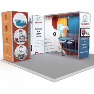 Exhibit Modular Exhibition Stand 3m x 4m Kit 2 with 1m x 1m storage cupboard and arch