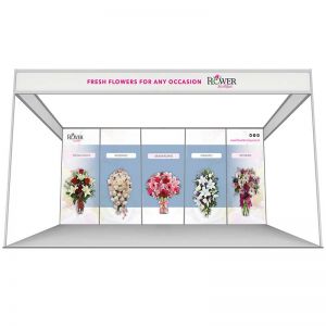 3m x 5m shell scheme, back wall printed panels. Choose from 5 printed rollable graphics or foamex panels. 