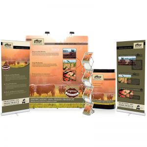 3x2 pop up bundle includes 3x2 straight pop up, leaflet dispenser, pop up upgrade kit, sterling 850 roller banners x 2