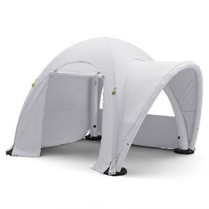 4m x 4m inflatable, stock coloured tent with 3 walls and awning. 