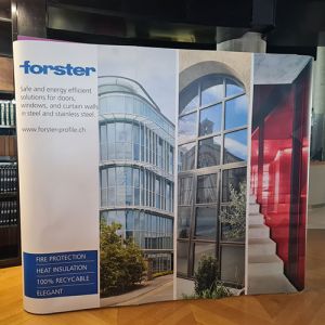3x3 straight pop up stand with 5 printed panels