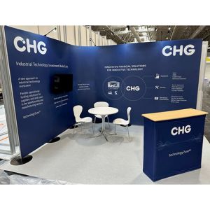 2m high streamline exhibition stand used as an L shape display