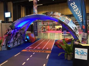 custom branded double sided fabric tunnel display 