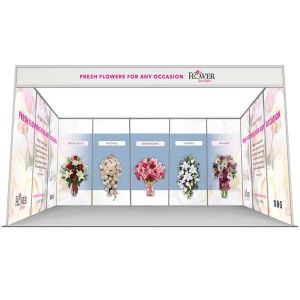 3m x 5m shell scheme, U shape shell scheme configuration. Choose from 11 printed rollable graphics or printed foamex panels. 