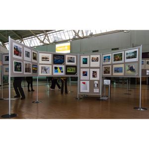 Large displays boards with grey loop nylon fabric used in an exhibition hall