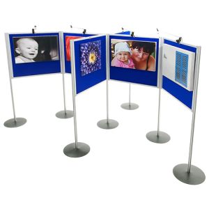 Free standing modular display boards with loop nylon fabric
