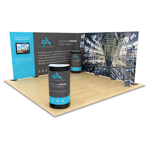 4m x 4m Streamline modular exhibition stand, manufactured by Go Displays