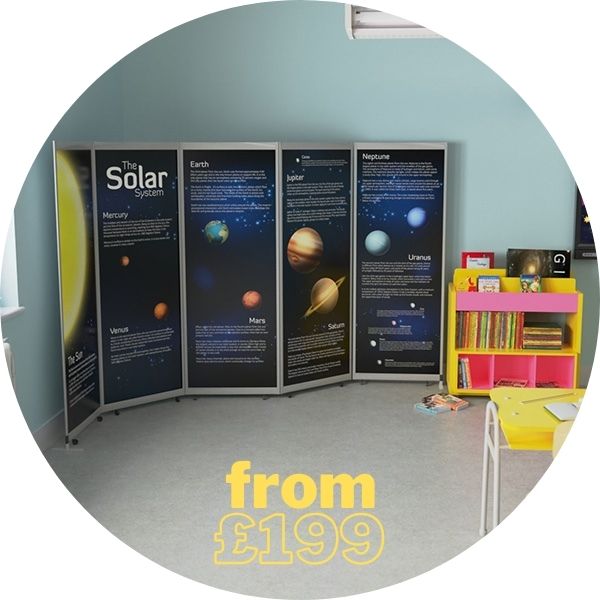 Printed Mobi portable partitions are the perfect training and teaching tool to brighten up any classroom