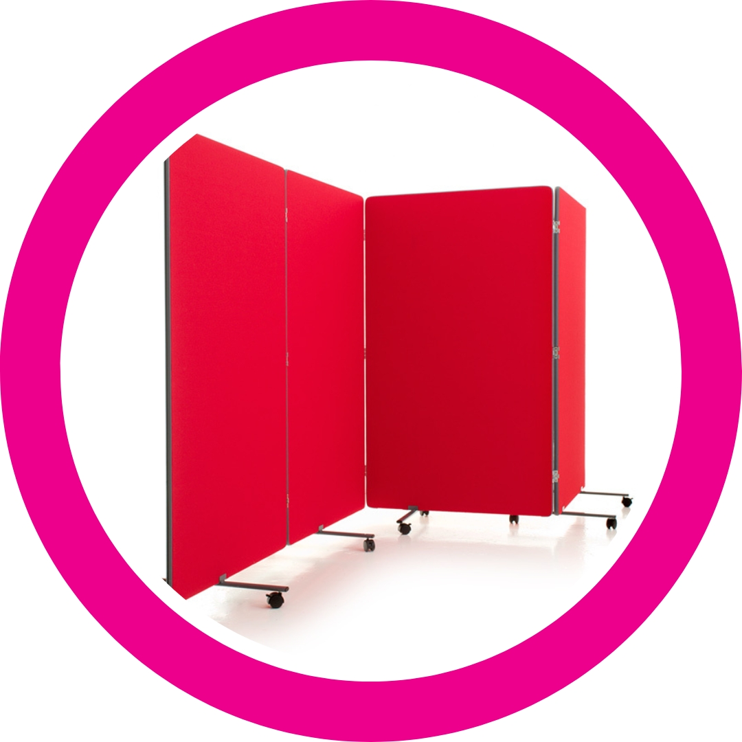 Portable concertina room divider with red loop nylon fabric