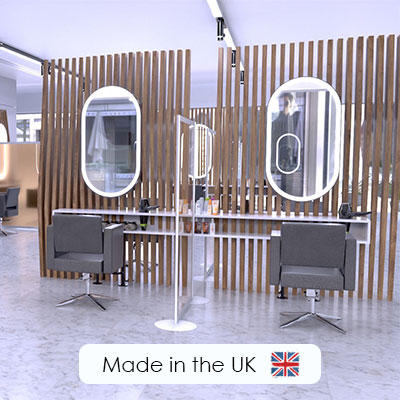 freestanding social distancing screens, manufactured by Go Displays