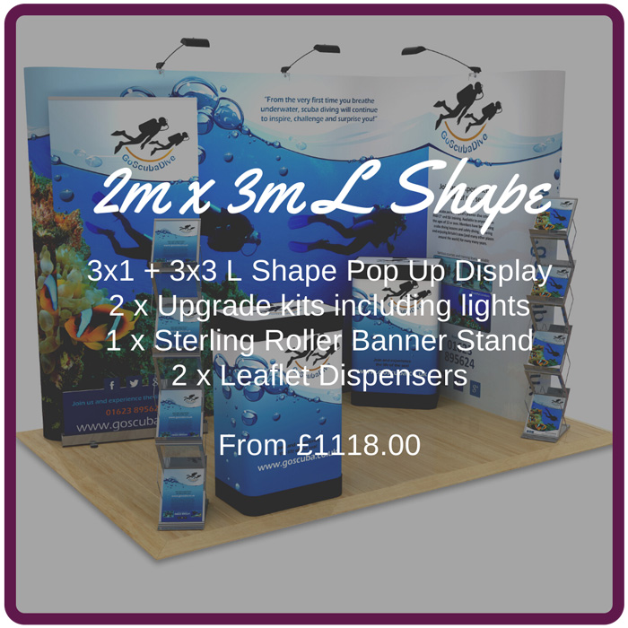 2m x 3m exhibition stand with counters and banners